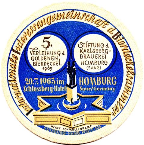homburg hom-sl karlsberg ein bier 1b (rund215-goldener bierdeckel 1963) 
